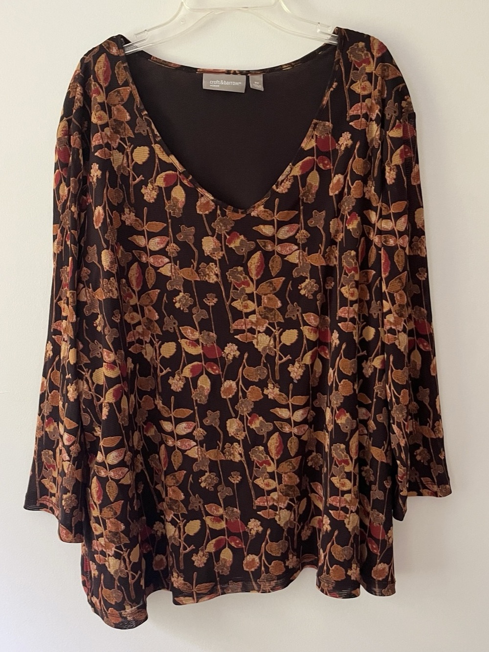 Croft & Borrow 3/4 Sleeve Mesh Top 3X Floral Leaf Autumnal Fall Harvest
